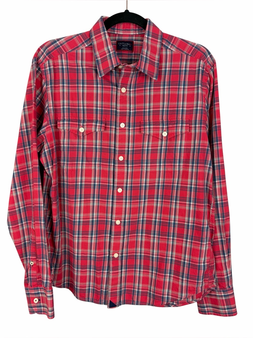 UNTUCKit Ojai Men’s Medium Red Plaid Button-Up Shirt 100% Cotton Regular Fit
